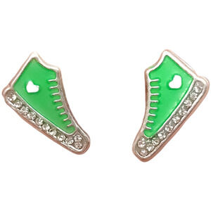 Handmade Handpainted 925 Sterling Silver Green Sneaker Earrings Friction Back